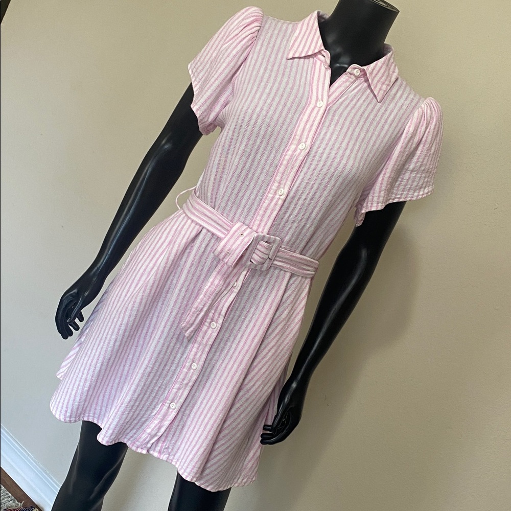 Alexis Pink and White Striped Button Mini Dress - Picture 5 of 14